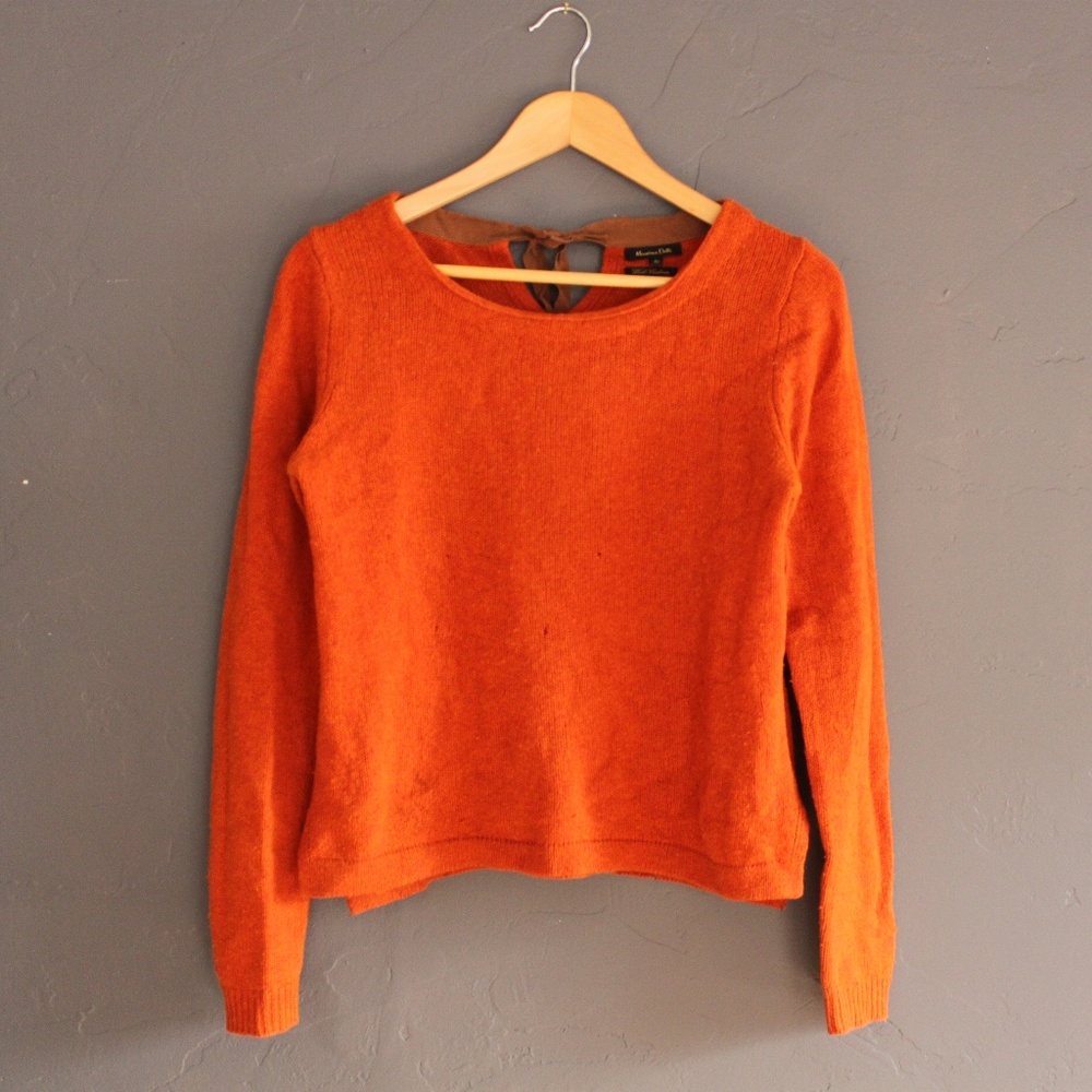 Vintage orange sweater with ribbon tie